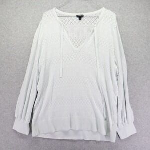 Torrid Sweater Womens 2 Plus Tie V-Neck Pullover Pointelle Knit Long Sleeve